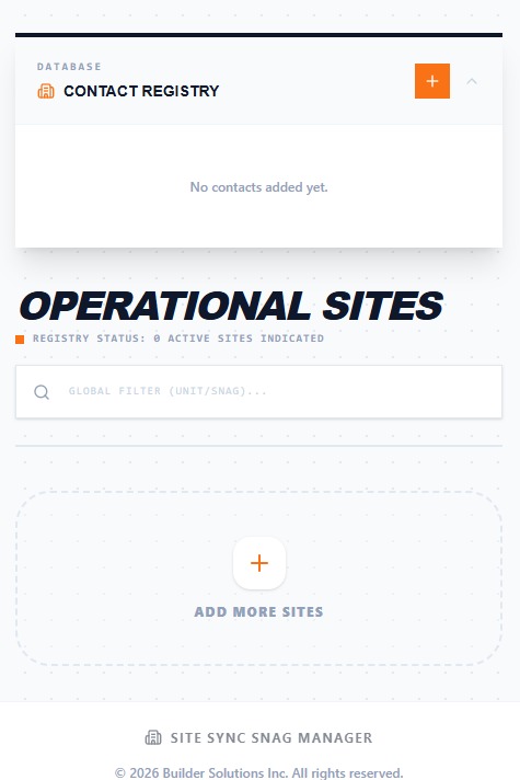 Site Sync operational sites dashboard showing construction site status