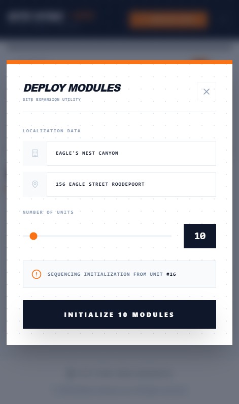 Site Sync deploy modules screen for creating a new construction site