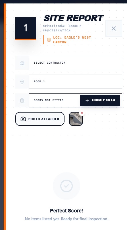 Site Sync site report form for assigning a snag with a photo